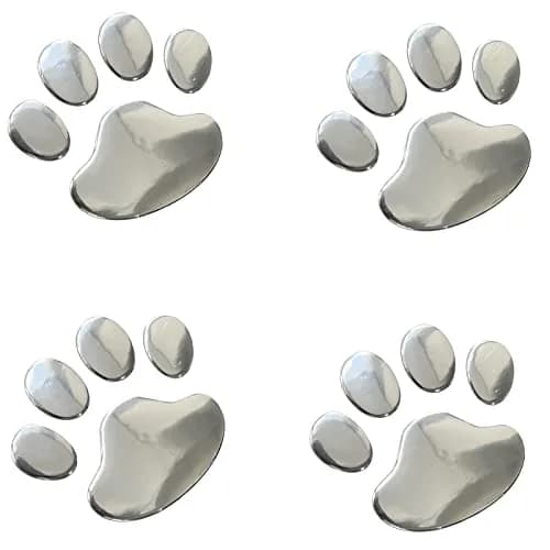 LZLRUN 4PCS Silver 3D Chrome Dog Paw Footprint Car Decoration Sticker | Weatherproof Vinyl Decal for Cars, Laptops, and Smooth Surfaces thumbnail 1