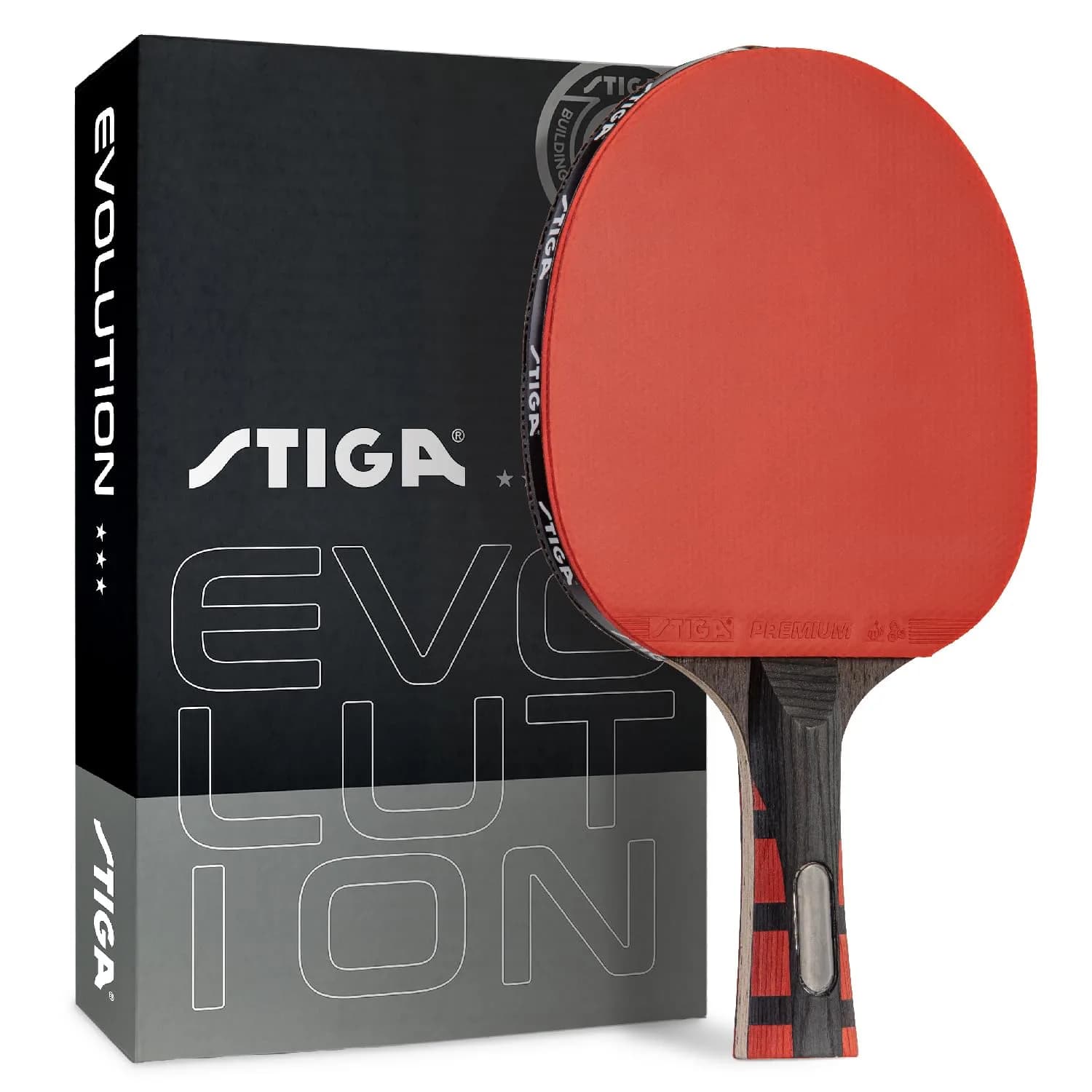 STIGA Evolution Performance Ping Pong Paddle - 6-ply Light Blade - 2mm Tournament-Approved Premium Sponge - Flared Handle for Next-Gen Grip & Control - Performance Table Tennis Racket - main product image