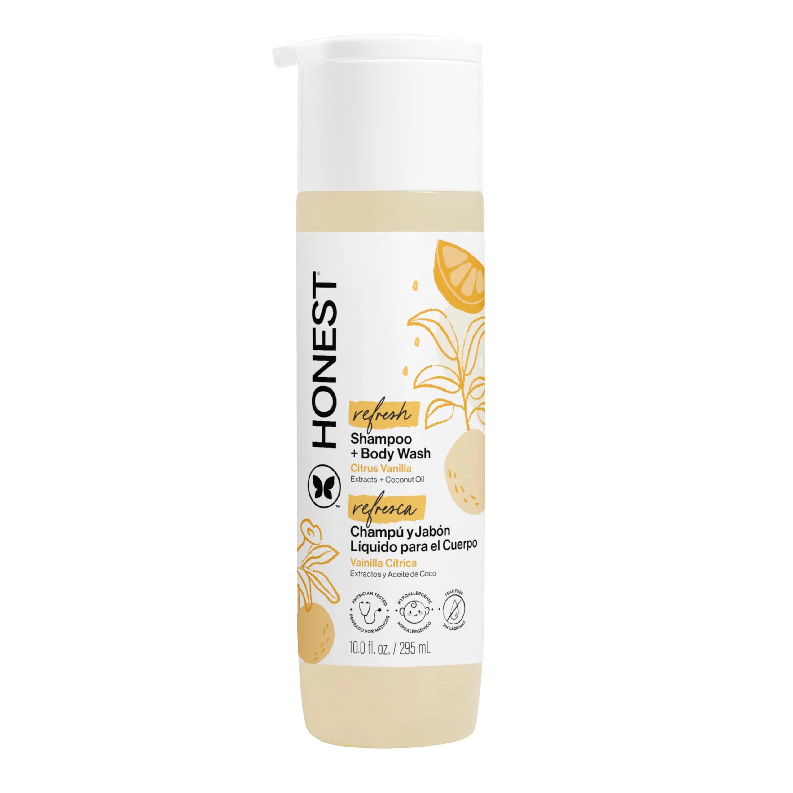 The Honest Company 2-in-1 Baby Shampoo & Body Wash Fragrance-Free Sensitive Skin 295ml (10 fl oz) | Gentle Cleanse for Delicate Skin — Citrus Vanilla Refresh