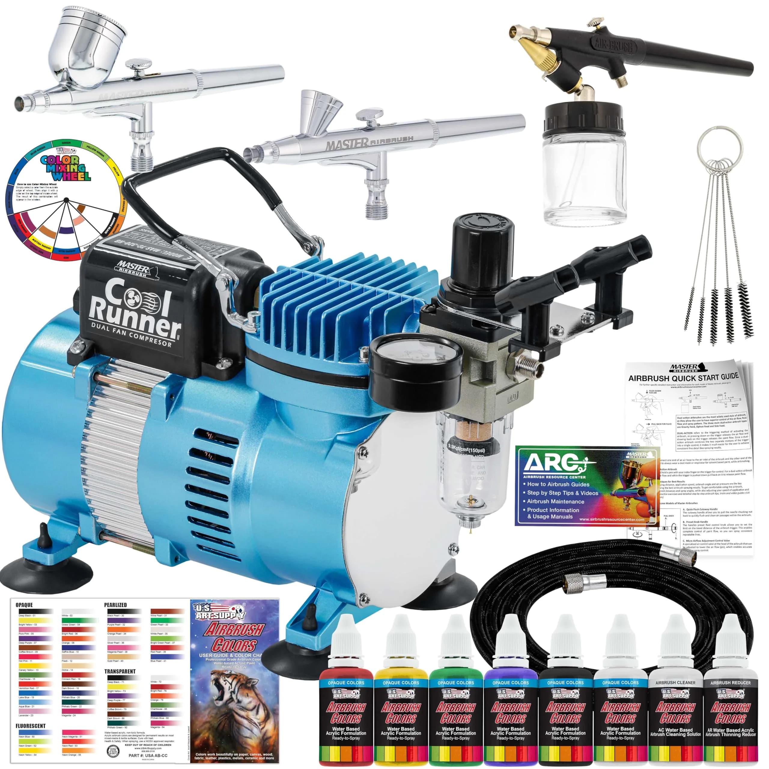 Master Airbrush Cool Runner II Air Brush Kit with Air Compressor Dual Fan | Professional Painting System for Artists & Hobbyists - main product image