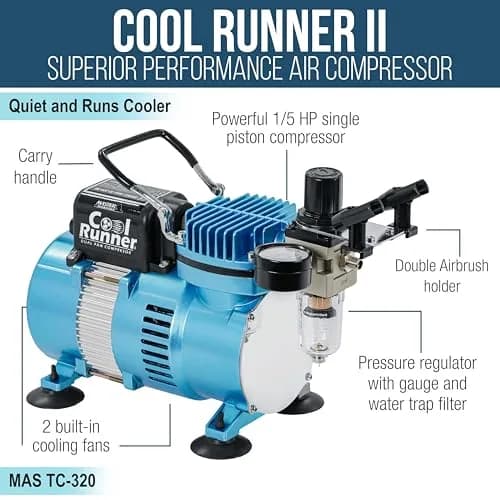 Master Airbrush Cool Runner II Air Brush Kit with Air Compressor Dual Fan | Professional Painting System for Artists & Hobbyists thumbnail 4