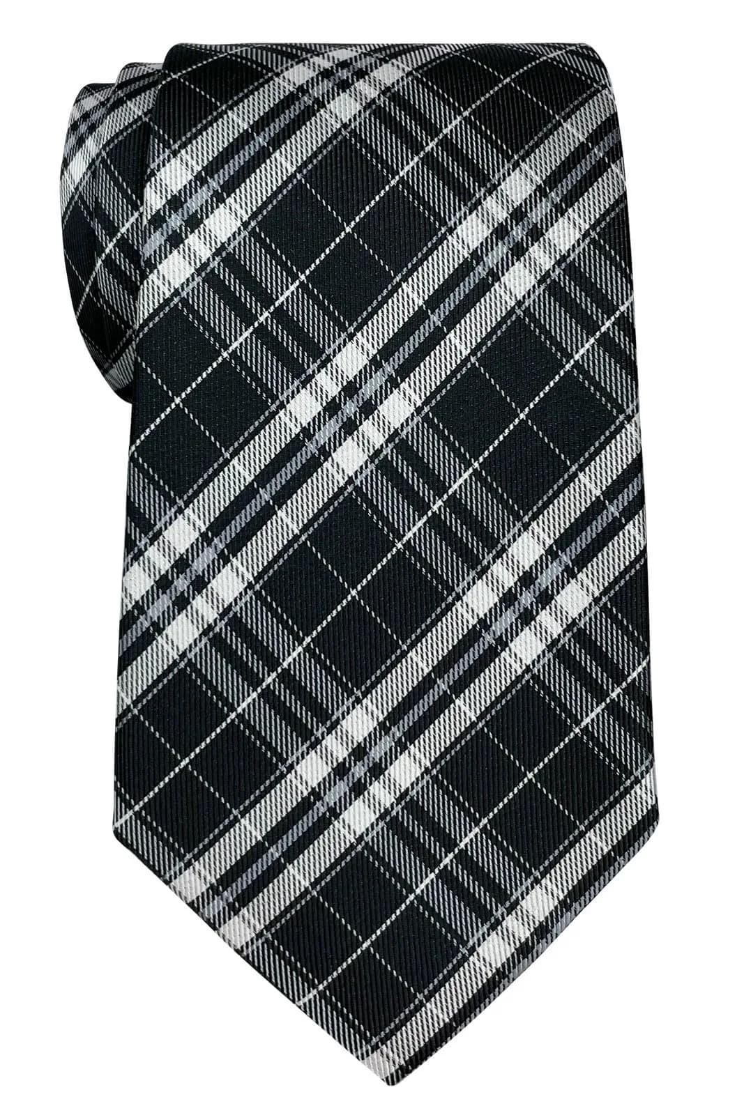 Retreez Plaid Checkered Men's Tie Black and White | 8 cm (3.15 inches) Wide — Black and White