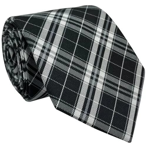 Retreez Plaid Checkered Men's Tie Black and White | 8 cm (3.15 inches) Wide thumbnail 3