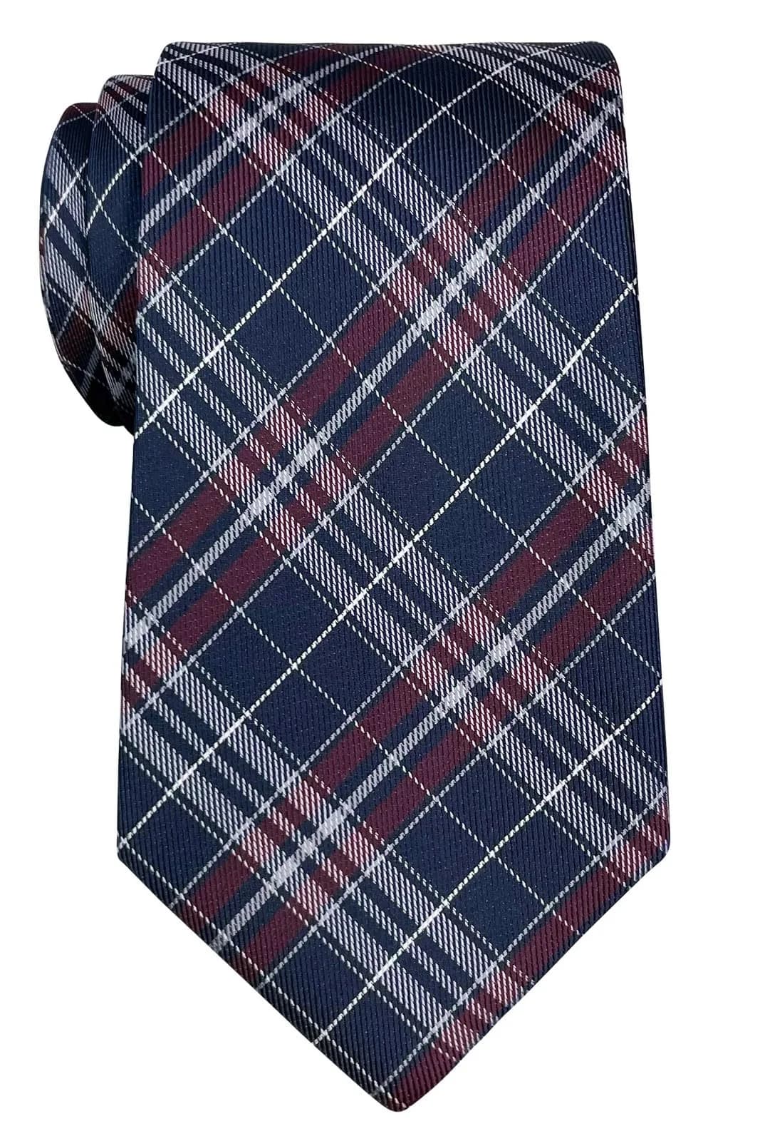 Retreez Plaid Checkered Men's Tie Black and White | 8 cm (3.15 inches) Wide — Navy Blue and Burgundy