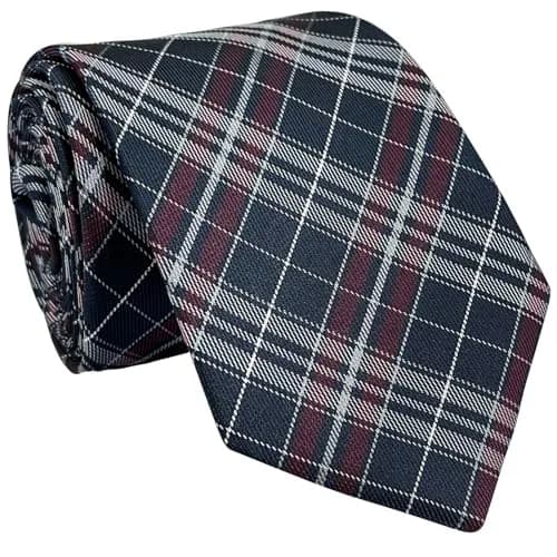 Retreez Plaid Checkered Men's Tie Navy Blue Burgundy 3.15 inches (8 cm) | Formal & Casual Microfiber Necktie thumbnail 3