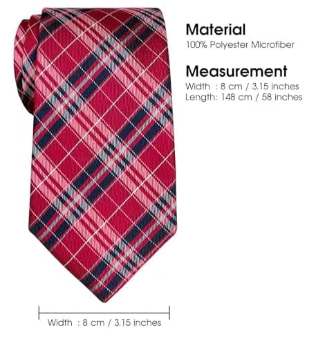 Retreez Plaid Checkered Men's Necktie - Red and Navy Blue, 8cm (3.15") Width, 148cm (58") Length thumbnail 6