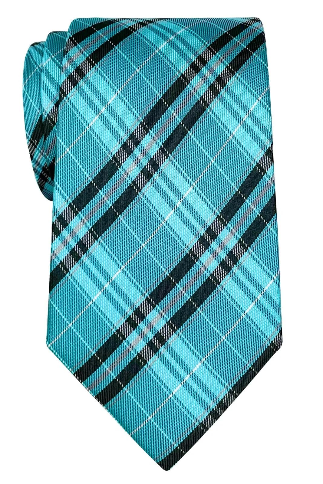 Retreez Plaid Checkered Men's Tie Black and White | 8 cm (3.15 inches) Wide — Turquoise and Black