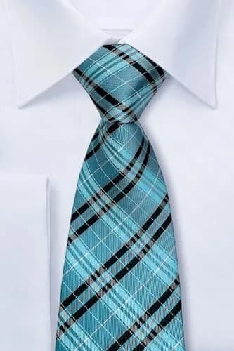Retreez Plaid Checkered Men's Tie - Turquoise and Black | 8cm (3.15") Width, 148cm (58") Length thumbnail 2