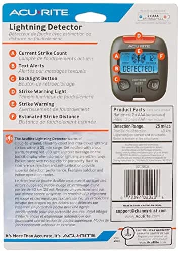 AcuRite 02020 Portable Lightning Detector 2.5L x 1W x 2.8H Inches | Detects Lightning Within 25 Miles thumbnail 2