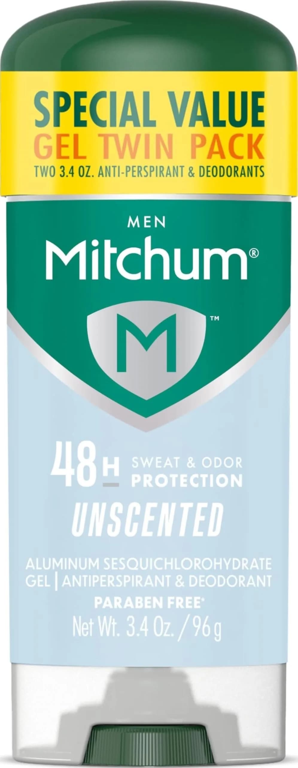 Mitchum Men's Antiperspirant Deodorant Gel, Unscented, 2 Pack | 48-Hour Sweat & Odor Protection - main product image