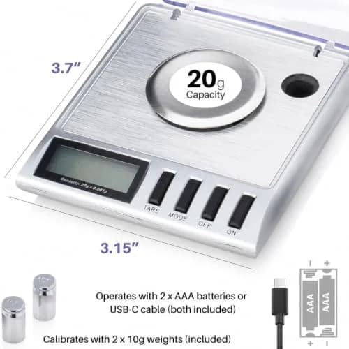 Smart Weigh GEM20 Milligram Jewelry Scale 20g x 0.001g | Precision Digital Scale with USB-C & AAA Power thumbnail 3