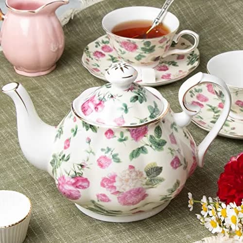 Gracie China Rose Chintz Porcelain 4.5-Cup Teapot Pink Rose Bouquet | Elegant Porcelain Tea Ware thumbnail 2