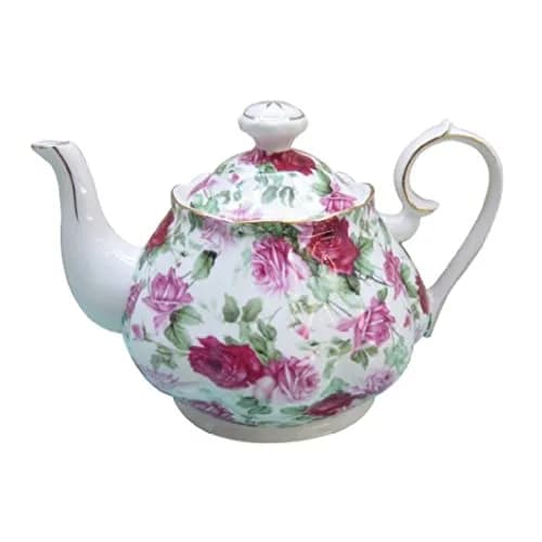 Gracie China Rose Chintz Porcelain 4.5-Cup Teapot Pink Summer Rose | Elegant Tea Service for India thumbnail 1