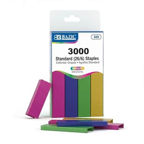 BAZIC Standard Staples (26/6) Metallic Color 3000/Pack | Chisel Point, 1/4-inch Leg Length thumbnail 1