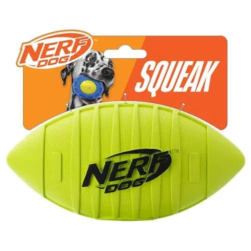 Nerf Dog Blitz Squeak Football 17.8 cm (7 Inch) | Durable Rubber Dog Toy for Medium and Large Breeds thumbnail 1
