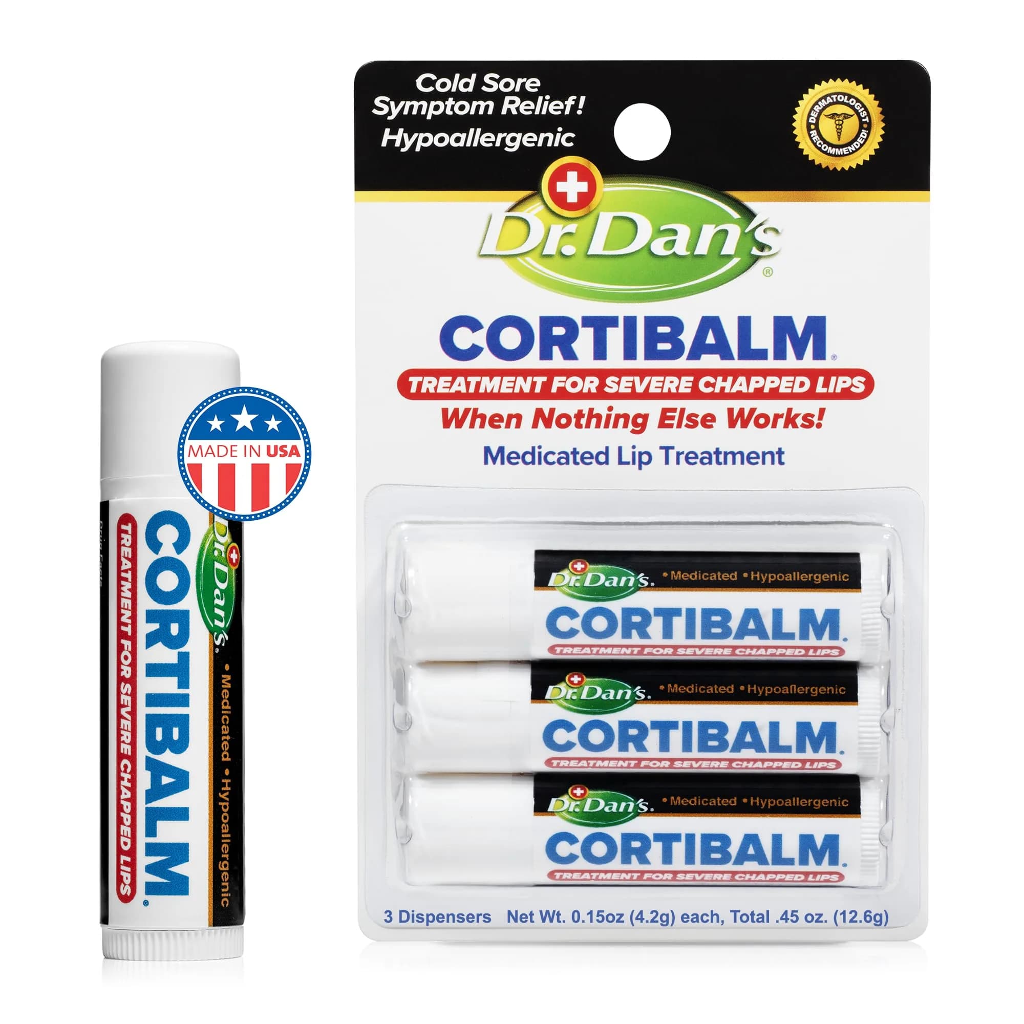 Dr. Dan's Cortibalm Lip Balm 3-Pack 1% Hydrocortisone | Heals & Soothes Dry, Cracked Lips - main product image
