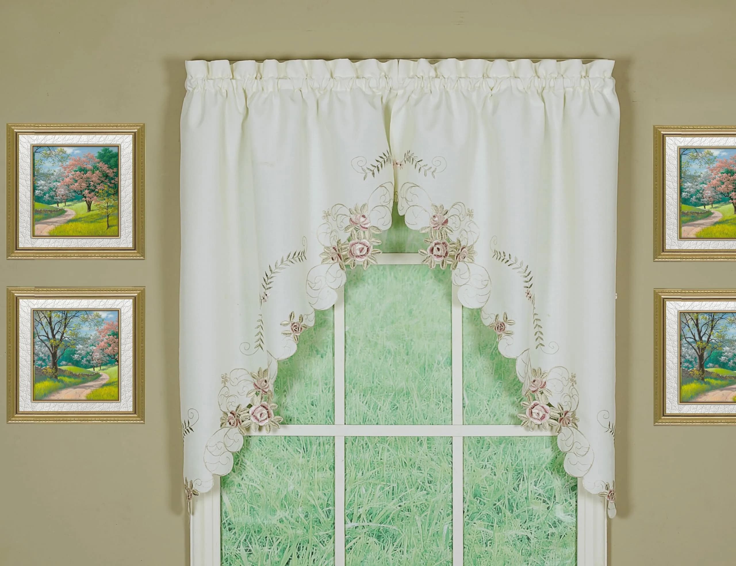Today's Curtain Verona Reverse Embroidery Swag Window Tier 38cm (15in) x 60cm (24in) | Light-Filtering Polyester - main product image