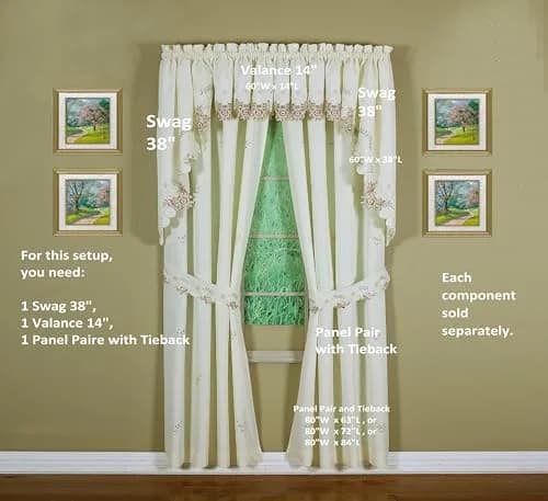 Today's Curtain Verona Reverse Embroidery Swag Window Tier 38cm (15in) x 60cm (24in) | Light-Filtering Polyester thumbnail 5