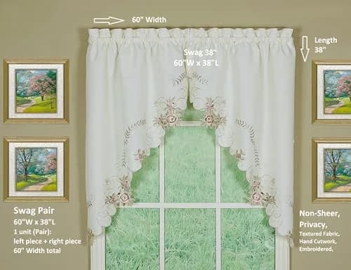 Today's Curtain Verona Reverse Embroidery Swag Window Tier 38cm (15in) x 60cm (24in) | Light-Filtering Polyester thumbnail 3