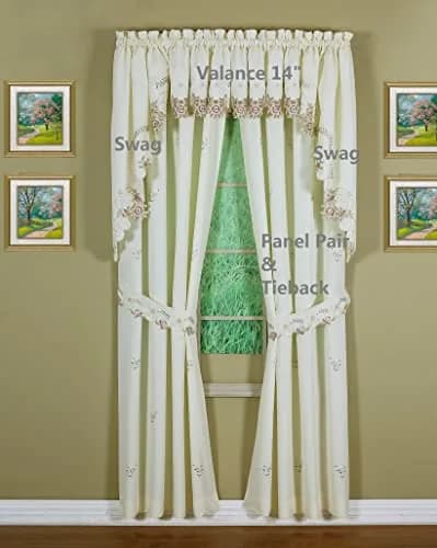 Today's Curtain Verona Reverse Embroidery Valance 156 cm (60"W x 14"L) | Classic Ecru/Rose Window Valance thumbnail 9