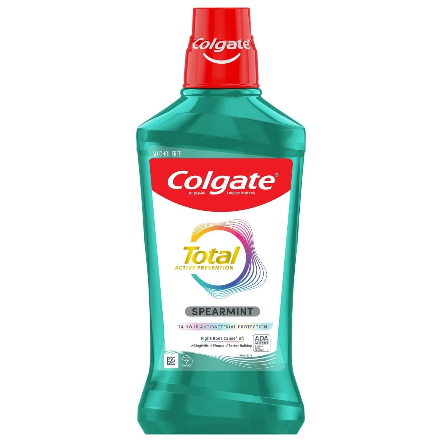 Colgate Total Alcohol Free Mouthwash, Peppermint, 500 mL | 12HR Germ Protection, Fresh Breath, ADA Accepted — 16.9 Fl Oz / Spearmint