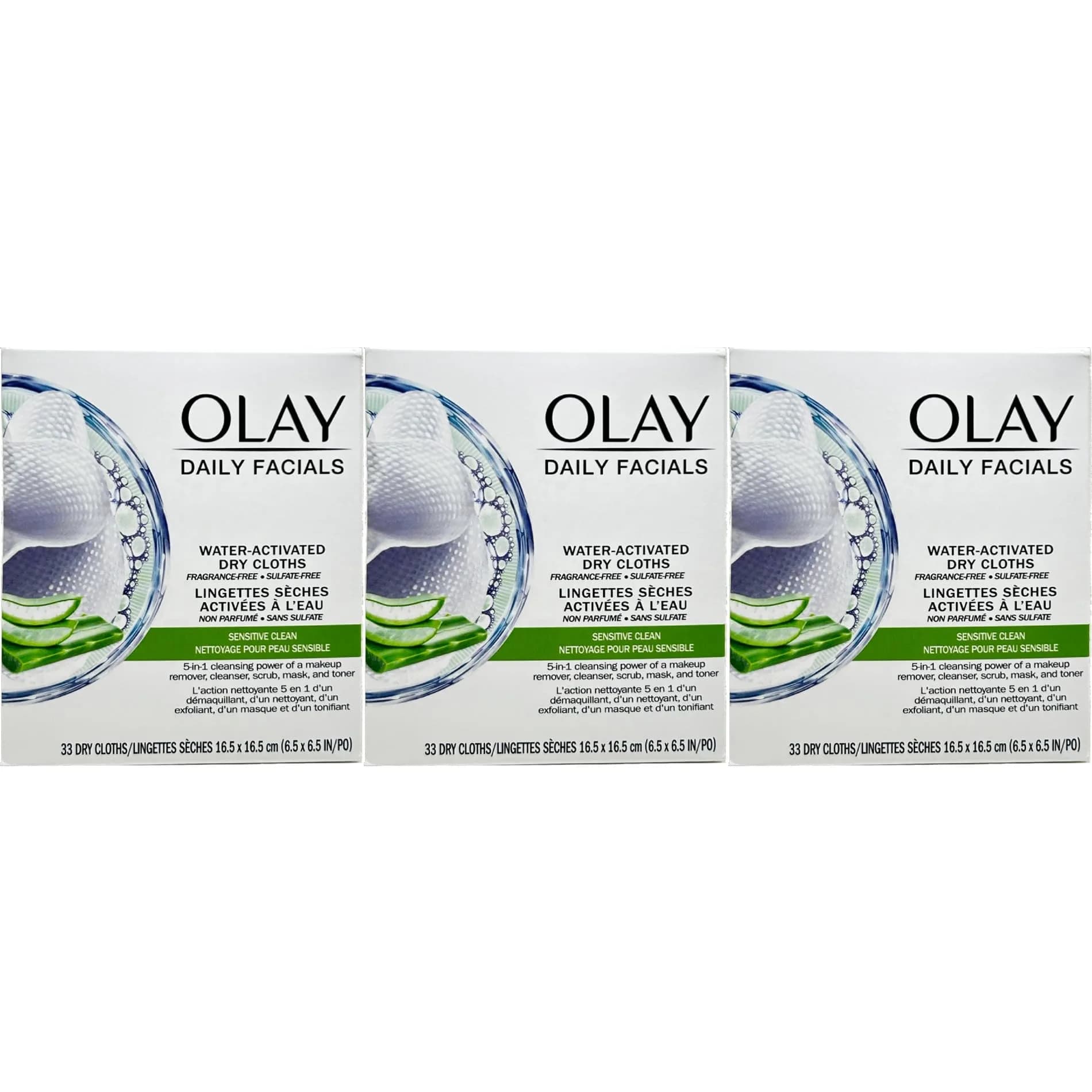 Olay Daily Gentle Clean 5-in-1 Water Activated Cleansing Cloths for Sensitive Skin, 99 Count (3 Packs) | Gentle Daily Cleanser - main product image