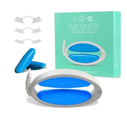 WIESNER Incontinence Clamp - Original Male Incontinence Clamp - 3 Adjustable Sizes - White With Blue Pads thumbnail 1