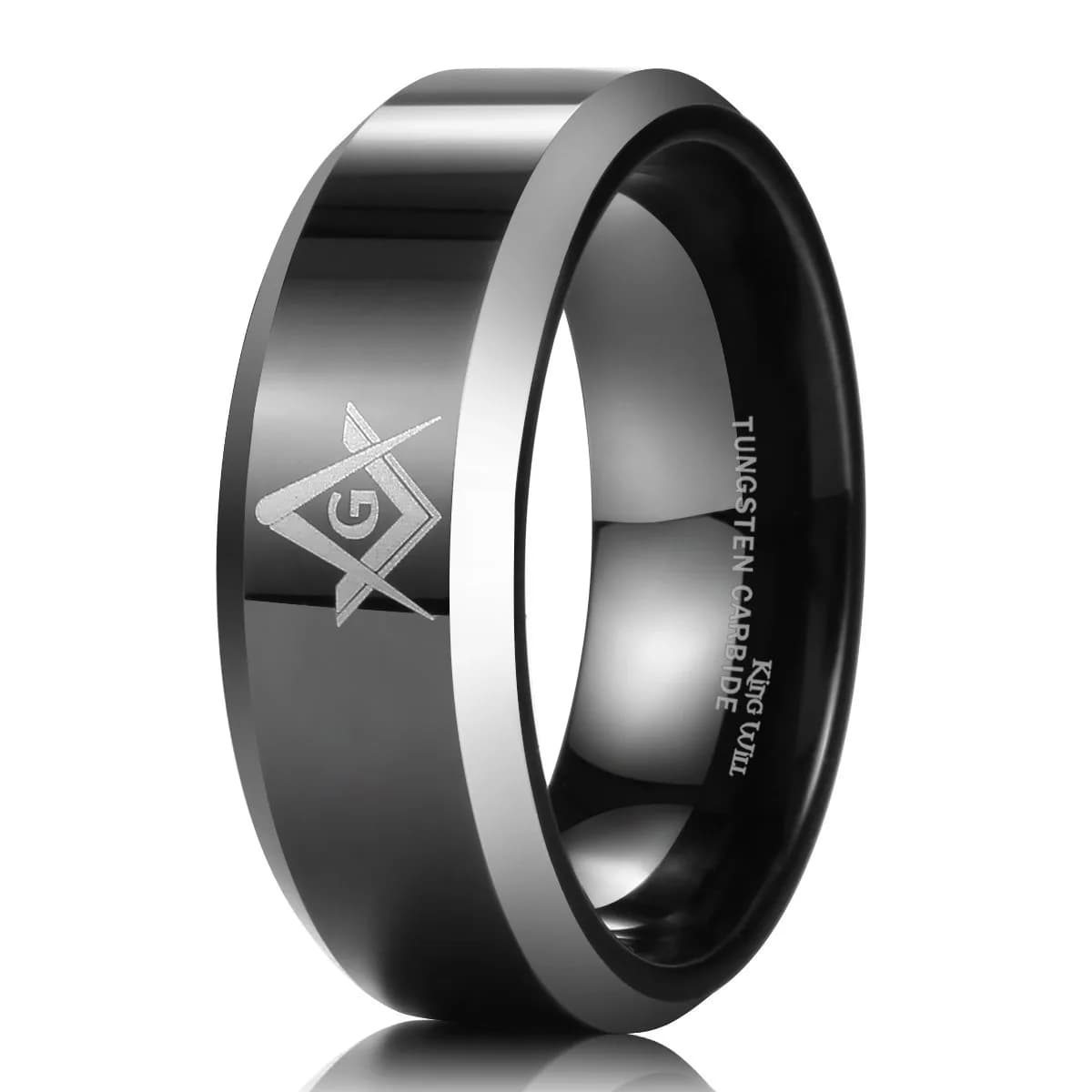 King Will Men Tungsten Wedding Band 8mm Size 12 | Durable Scratch-Resistant Jewelry — Masonic Compass
