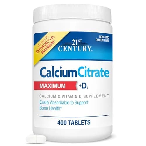 21st Century Calcium Citrate Plus D3 Maximum Tablets 630 mg (400 Count) | Bone Health Support with Vitamin D3 thumbnail 1