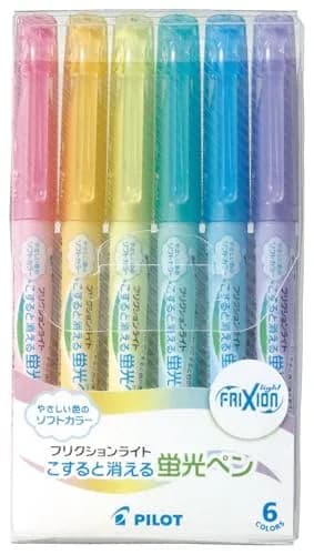 Pilot Frixion Light Soft Color Erasable Highlighter Pen, 6 Color Set (SFL-60SL-6CS) | Erasable, 6 Pastel Colors, Eco-Friendly thumbnail 1