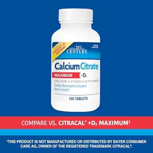21st Century Calcium Citrate Plus D Maximum Caplets, 120 Count (630 mg Calcium / 500 IU D3) | Bone Health Support thumbnail 2