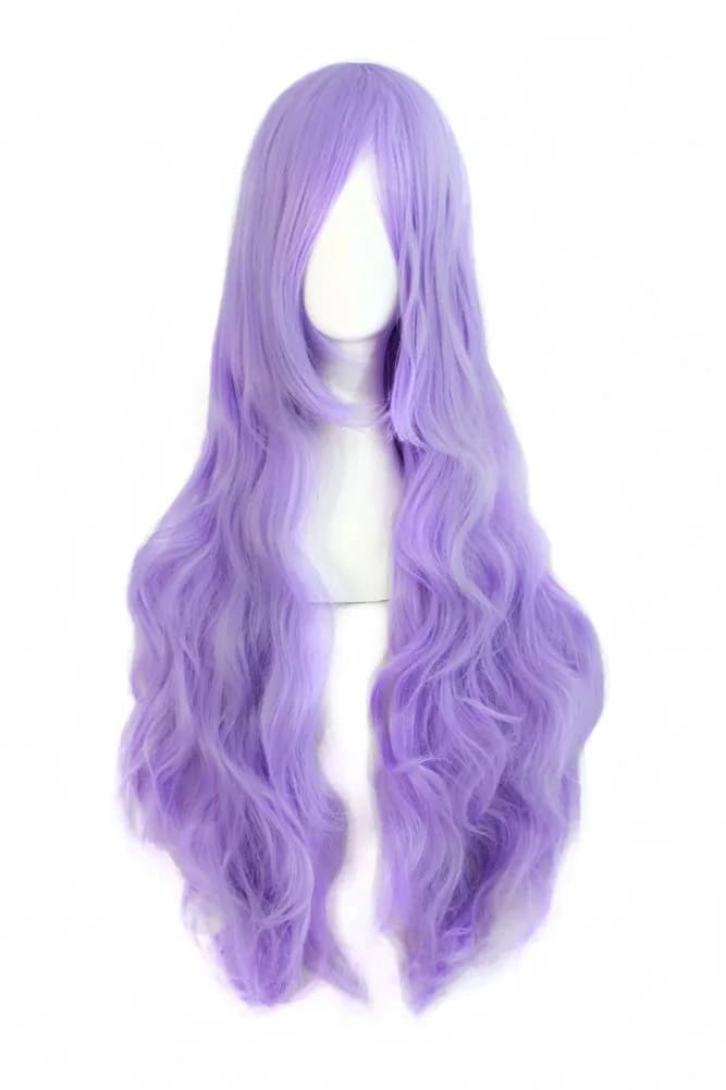 MapofBeauty Oblique Bangs Anime Long Straight Wig (White) | 40 Inch Heat-Resistant Fiber — Light Purple