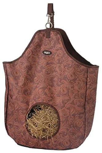 Tough 1 Nylon Hay Tote Bag in Prints, Tooled Leather Brown | Heavy Nylon with Large Top & Mesh Bottom thumbnail 1