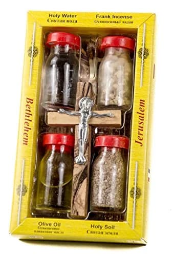 Nazareth Store Blessed Holy Water, Soil, Oil, Incense with Jesus Cross Crucifix (8.38cm x 14.48cm x 8.38cm) | Authentic Holy Land Import thumbnail 1