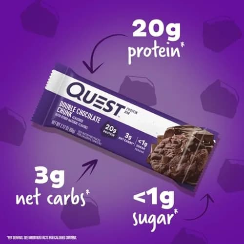 Quest Nutrition Double Chocolate Chunk Protein Bars 60g (2.12oz) | 20g Protein, 3g Net Carbs, Gluten-Free thumbnail 2