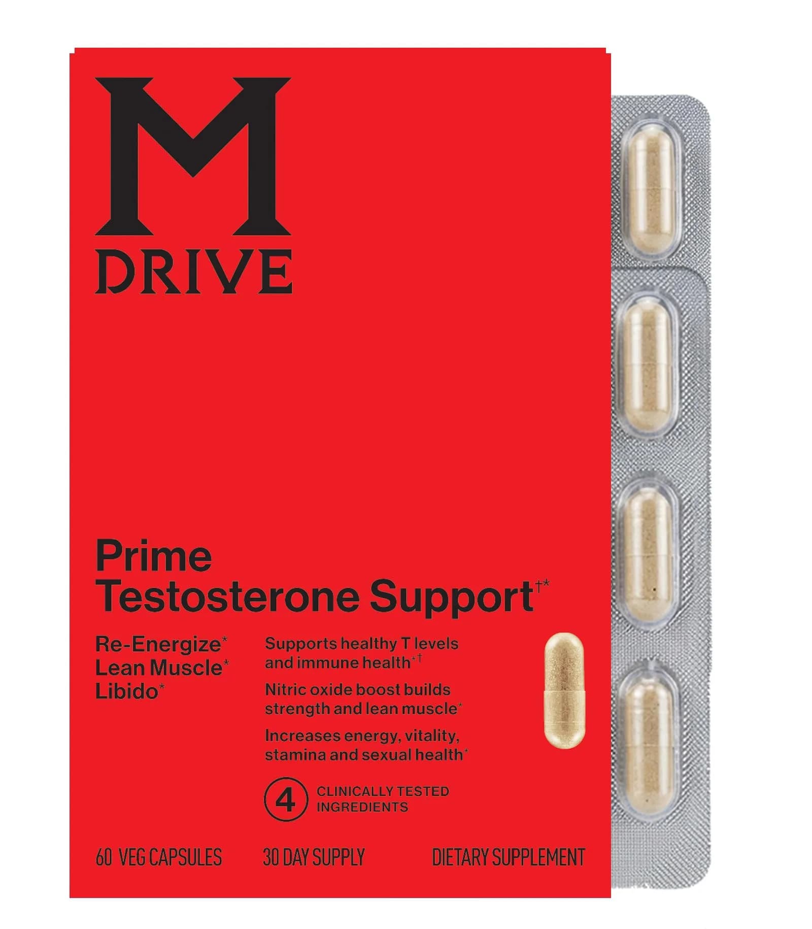 M Drive Prime Men's T‑Support Energy, Focus & Lean Muscle | Natural Testosterone Support, 60 Capsules - main product image