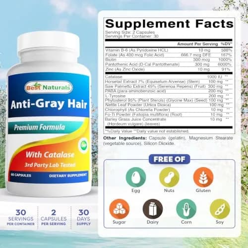 Best Naturals Anti Gray Hair Formula, 60 Count | Supports Natural Hair Color & Hair Health thumbnail 2