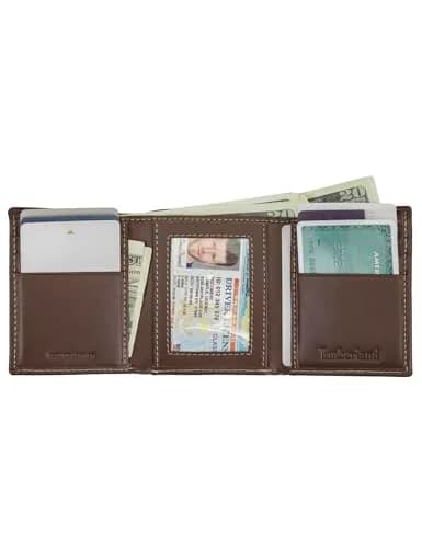 Timberland Men's Leather Trifold Wallet With ID Window, Brown (Hunter) 10.8 cm (4.25" H x 3.5" W) thumbnail 2