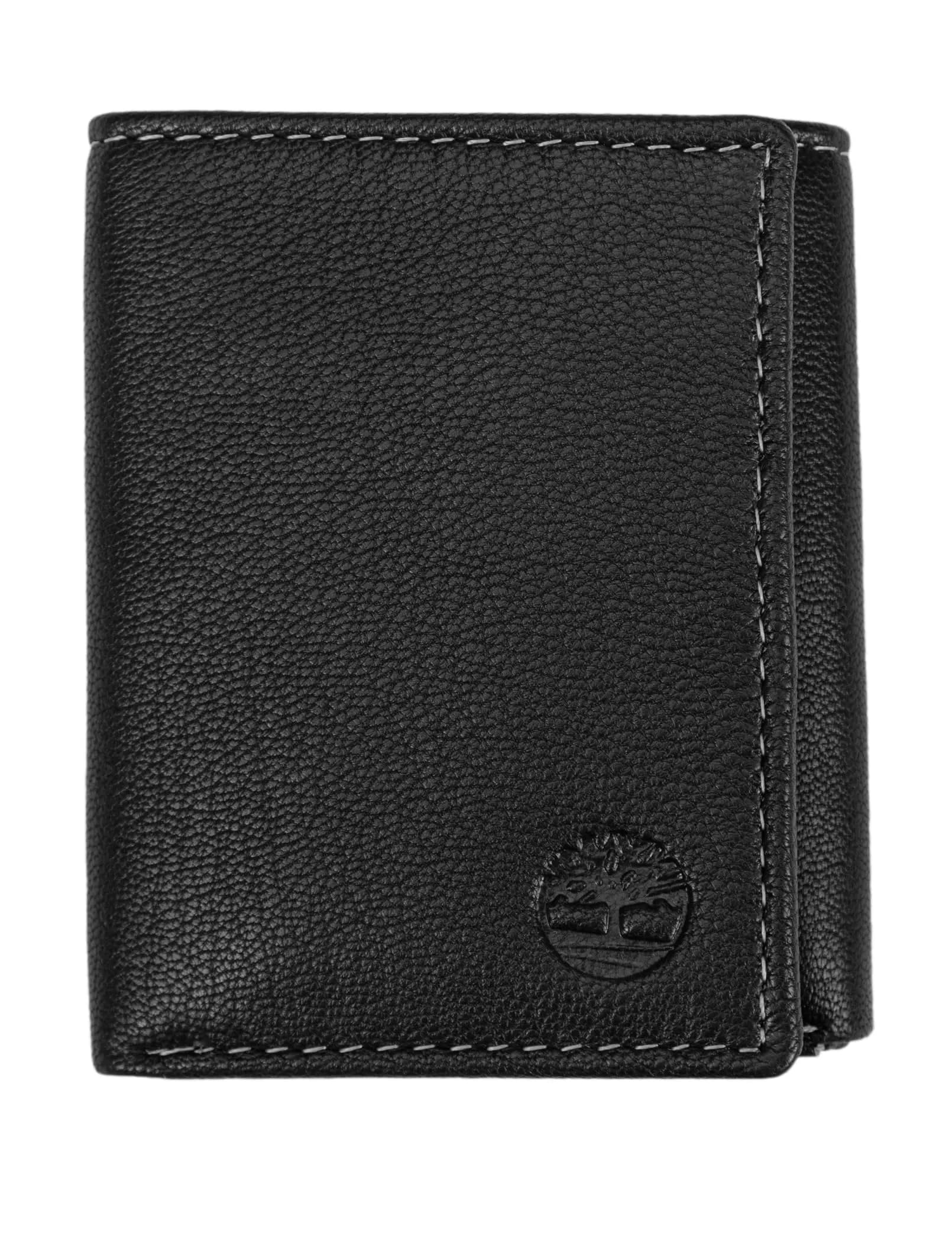 Timberland Cloudy Trifold Brown Leather Wallet | 6 Card Slots, ID Window, Slim Design — Black (Blix) / One Size
