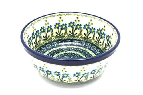 Polish Pottery Bowl - Salad - Blue Spring Daisy | Handmade Polish Stoneware thumbnail 1