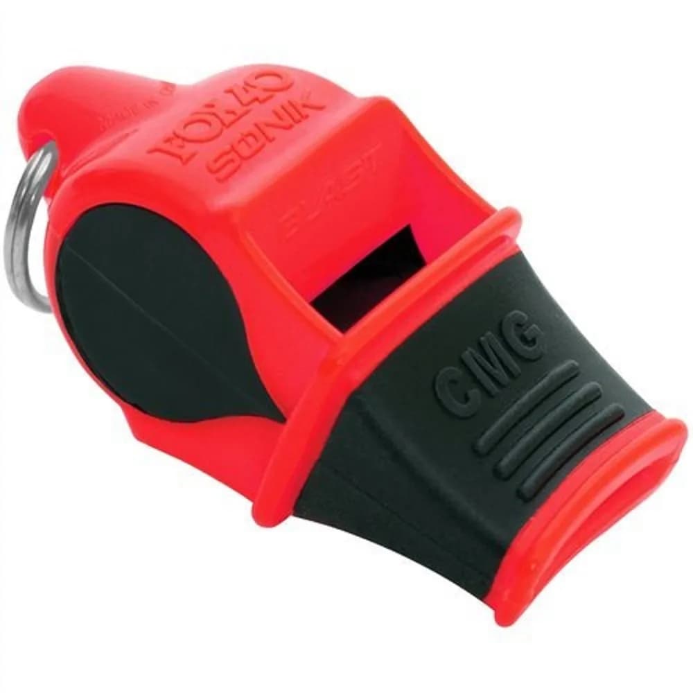 Fox 40 Sonik Blast CMG Whistle Black | Loud 120dB Pealess Design for Coaches & Officials — Red/Black