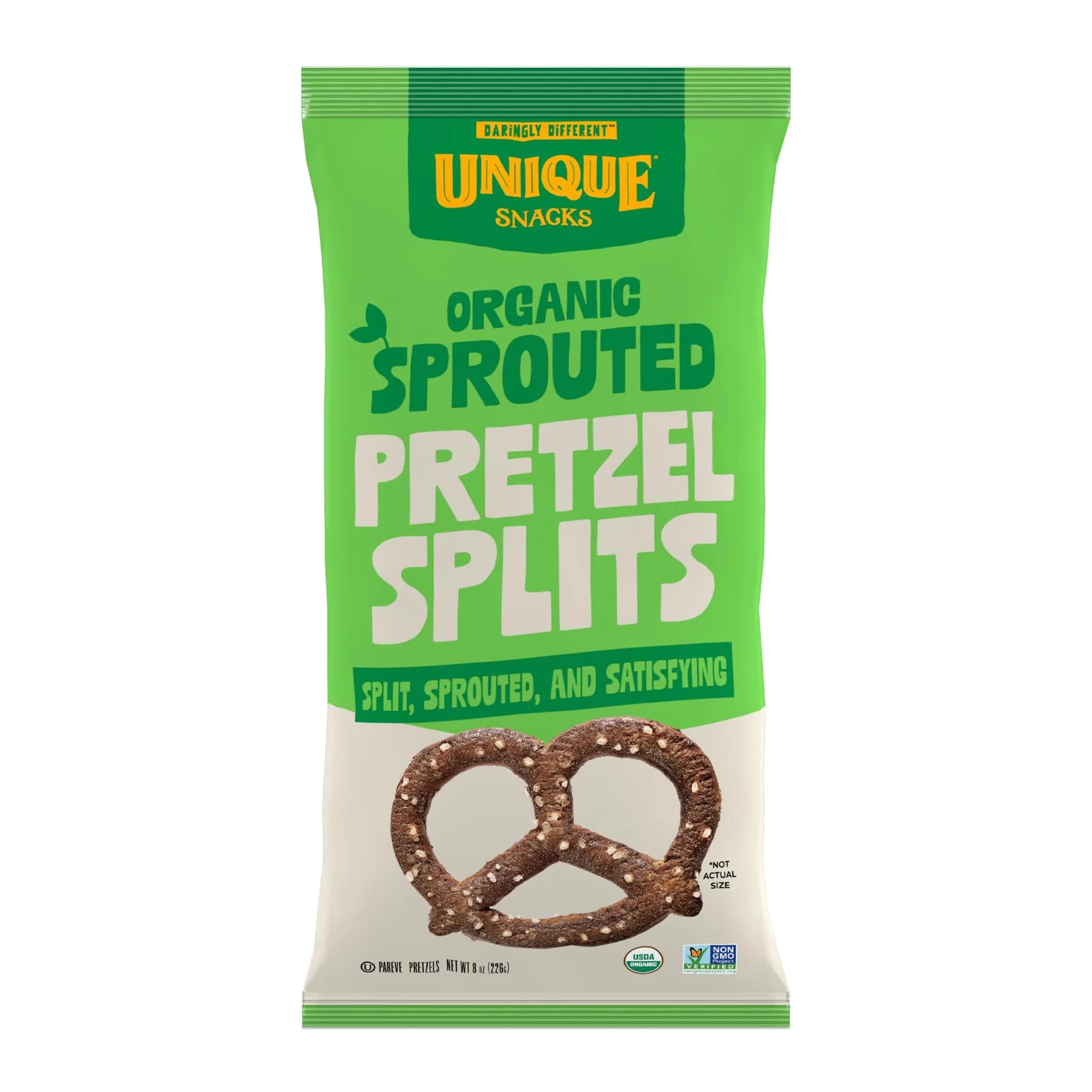 Unique Snacks Sprouted Splits Pretzels 8 Oz Pack of 12 | Unsalted, Homestyle Baked, Kosher - main product image
