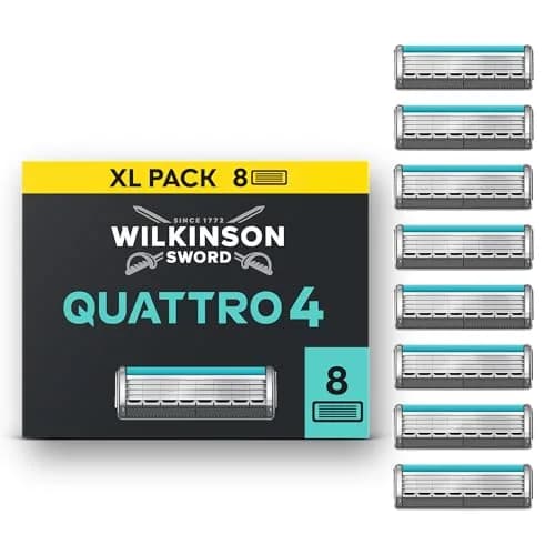 Wilkinson Sword Quattro Titanium Sensitive Razor Blades Pack of 8 | Titanium Coated for Comfort & Precision thumbnail 1