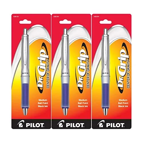 PILOT Dr. Grip Center of Gravity Retractable Ball Point Pen, Medium Point, Black Ink, Pack of 3 (Blue) | Arthritis Foundation Commended Ergonomic Design thumbnail 1