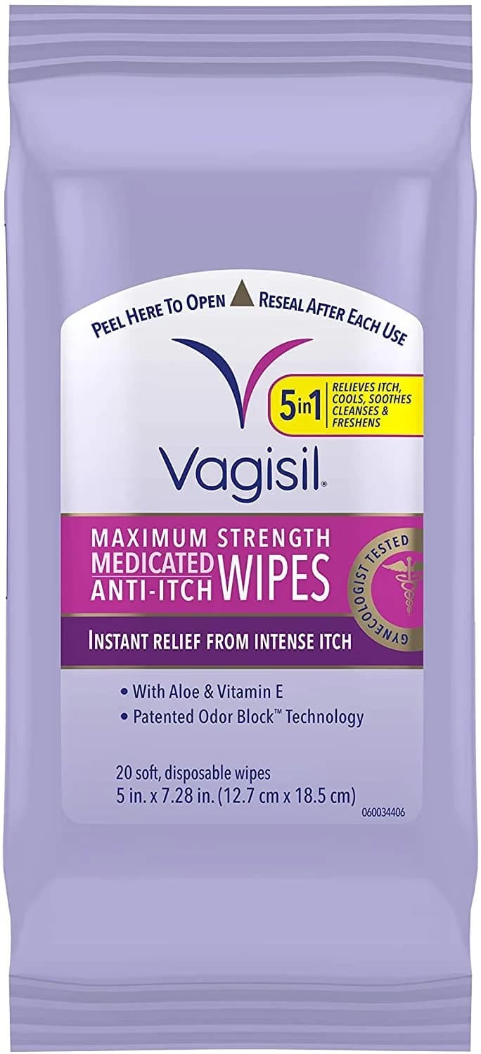 Vagisil Anti-Itch Medicated Feminine Wipes 20 Count | Fast Relief for Vaginal Itch & Odor