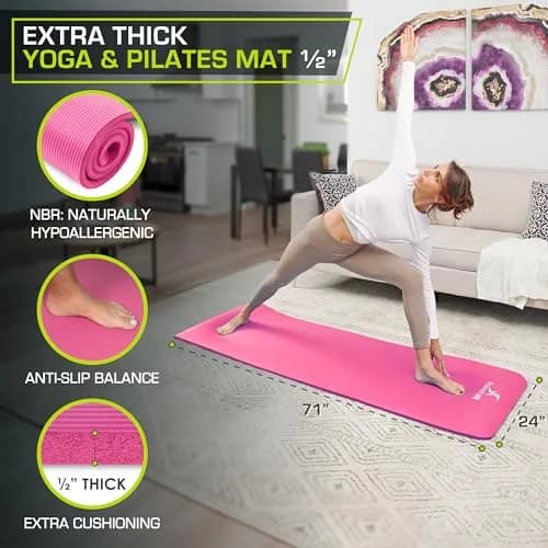 ProSource Extra Thick Yoga and Pilates Mat ½” (13mm) | Comfort Foam, Non-Slip, 71-inch Long thumbnail 2