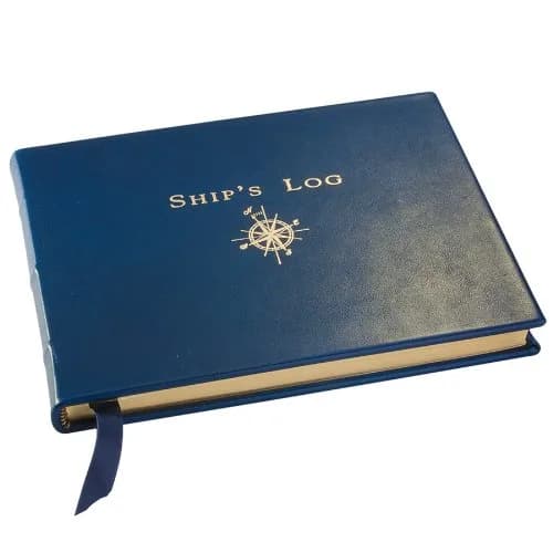 Graphic Image Genuine Leather Ship's Log/Journal, Blue 21.8 cm x 16.9 cm (8.78 x 6.75 inches) | Classic Style Notebook for Sea Voyages thumbnail 1