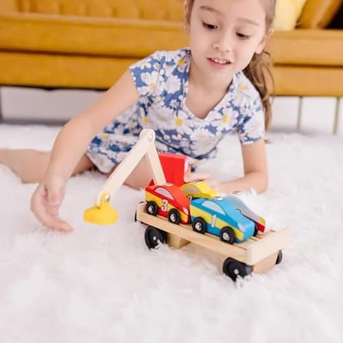 Melissa & Doug Magnetic Car Loader Wooden Toy Set with 4 Toy Cars | Cause-and-Effect & Sorting Play (110 characters) thumbnail 7