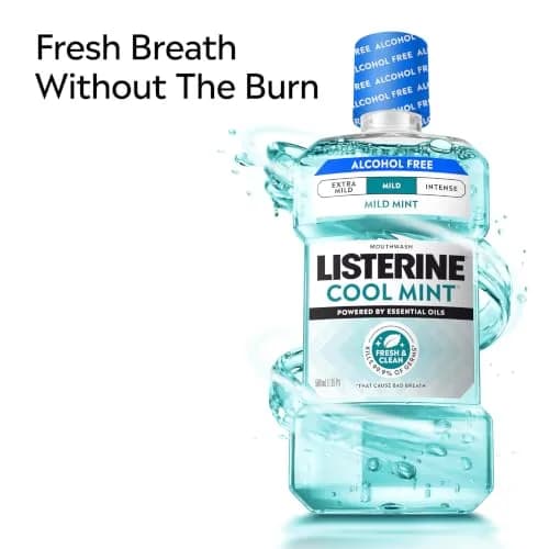 Listerine Cool Mint Alcohol-Free Mouthwash, Mild Mint 500 mL (16.9 Fl Oz) | Kills 99.9% of Bad Breath Germs thumbnail 4