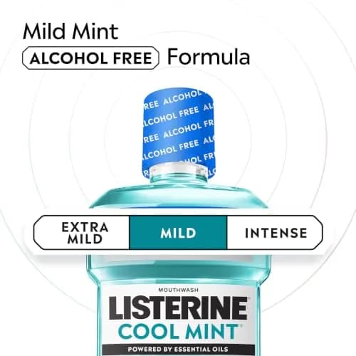 Listerine Cool Mint Alcohol-Free Mouthwash, Mild Mint 500 mL (16.9 Fl Oz) | Kills 99.9% of Bad Breath Germs thumbnail 5
